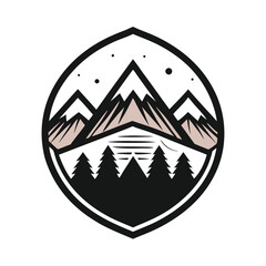 vintage hand drawn simple mountain badge, perfect for logo, t-shirts, apparel and other merchandise on White Background