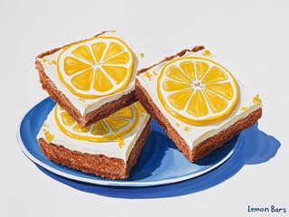 Lemon bars hand drawn painted painting illustration on plain white background