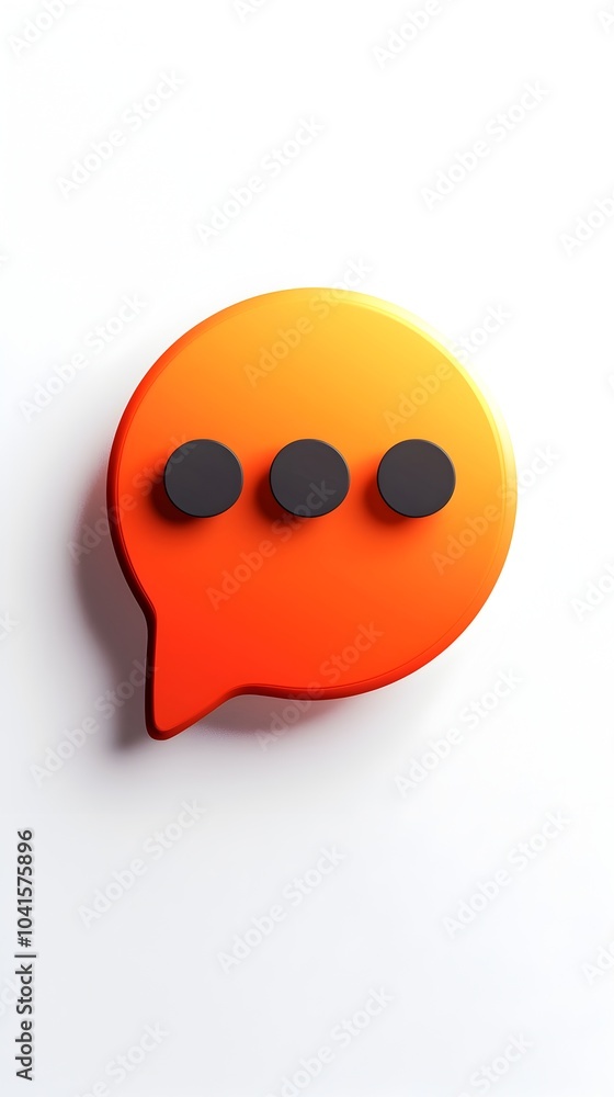 Poster minimalist chat bubble icon with three dots on white background representing communication and messa