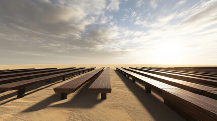 Fototapeta premium Solar Panels in Desert Landscape at Sunset