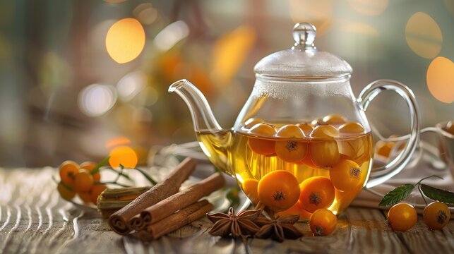 sea buckthorn tea in a glass teapo