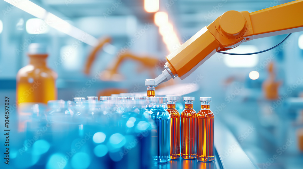 Poster automated pharmaceutical testing laboratory with robotics
