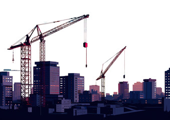 Fototapeta premium PNG Construction site city sunset architecture.