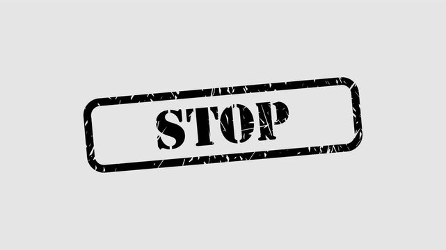 Stop stamp sign in grunge style graphic animation. Alpha channel. Transparent background motion design. 4K resolution