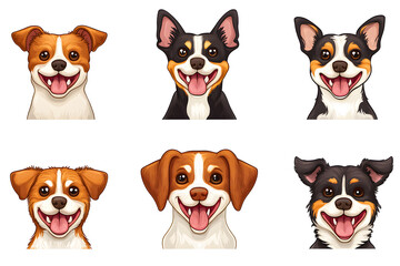 Obraz premium Collection of cartoon style dog faces isolated on white background