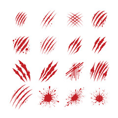 Fototapeta premium Collection of Blood Splatter Clipart Design - Bloody Hands Vector illustration