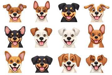 Obraz premium Collection of cartoon style dog faces isolated on white background
