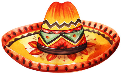 Watercolor sombrero png illustration isolated on transparent background