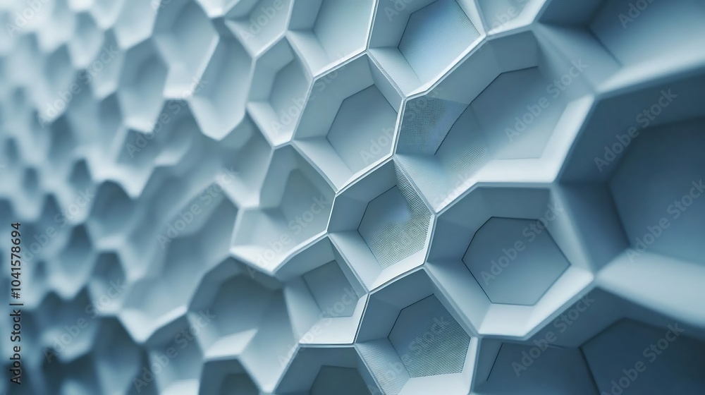 Poster futuristic white tech wall featuring interlocking hexagons with a matte finish creating a sleek and 