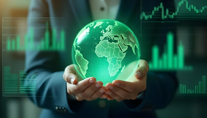 Empowering global business with green world concept and data visualization