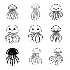 Collection of Jellyfish Clipart Design - Sea Jellyfish Vector illustration in black and white