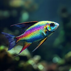 Fototapeta premium Striking Rainbowfish Shimmering in Tropical Underwater Scene Vibrant Spectrum of Life