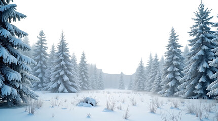 Obraz premium Serene Snowy Landscape Featuring Numerous Pine Trees Blanketed in Snow, Capturing the Beauty of Outdoor Scenery in a Winter Wonderland , transparent png