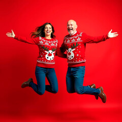 young couple in New Year's clothes, discounts, shopping, gifts