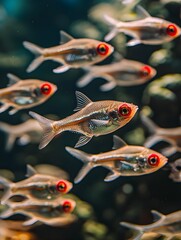 Fototapeta premium Shimmering School of Rummy Nose Tetras Showcasing Underwater Harmony and Unity