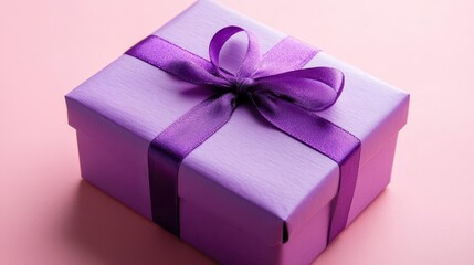 Obraz premium A purple gift box on a pastel pink background 