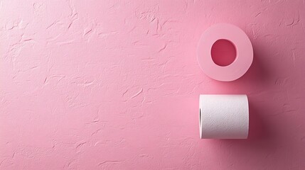 Obraz premium Toilet paper roll on a pastel pink background, soft and cute, toilet paper, charming design