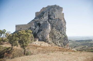 Mussomeli castle in the mountains in Sicily