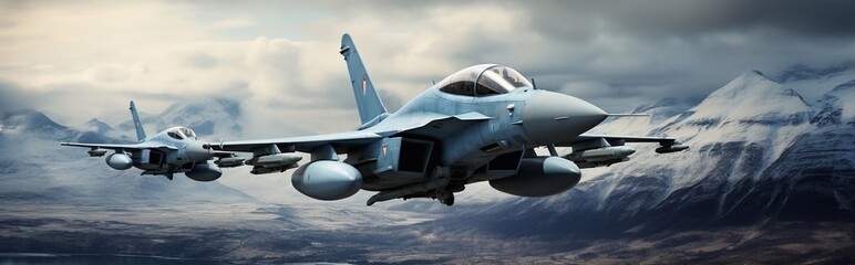 Militar aircraft flying over the clouds in amazing sunset