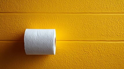 Obraz premium White toilet paper roll with a bright yellow background, toilet paper, fun and cheerful