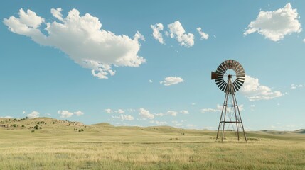 Iconic Wild West Windmill in Sun-Drenched Landscape with Cinematic Light