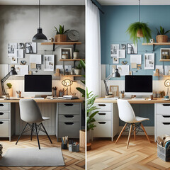 Before-and-after shots of a home office 