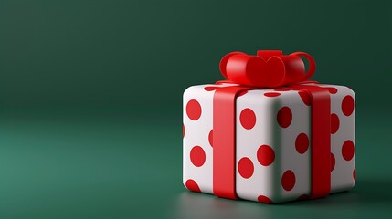 3D Gift Box with Red Polka Dots on Green Background