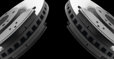 Car brake disc isolated on black background. Auto spare parts. Perforated brake disc rotor isolated...