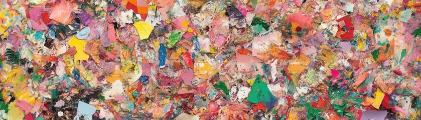 Naklejka premium A vibrant collection of colored scraps creating a lively texture, perfect for backgrounds or artistic projects.