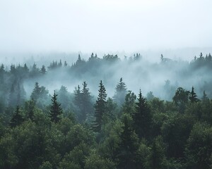 Misty Morning Forest Landscape with Serene Rainy Atmosphere