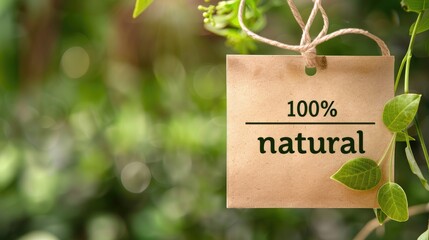 paper label with text 100 percent natural healthy food concept