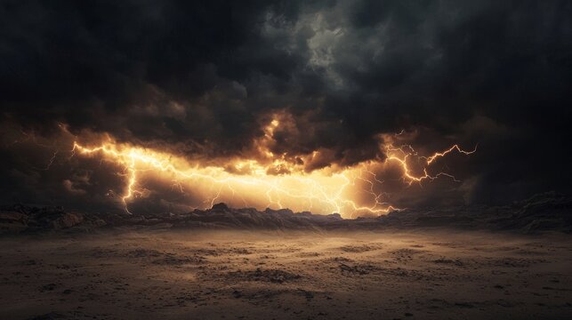 Stormy Skies Over Wild West: Dramatic Thunderstorm Rolling Across Rugged Landscape with Cinematic Lighting