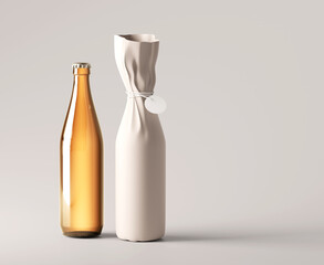 glass beer bottle, whiskey, cognac, brandy beer bottle isolated on white background, mockup, blank, plain, 3d illustration, 3d rendering