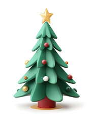 Fototapeta premium Cute 3d model of Christmas fir tree with decoration isolated on white background