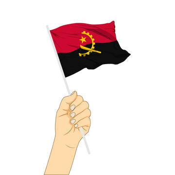 recommend clip art: Vector illustration of Angola flag in hand on transparent background