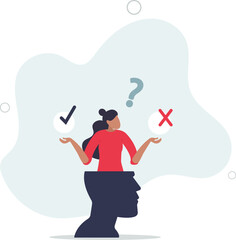 Decision making or logical thinking, choose right or wrong, correct or incorrect,flat design with people.