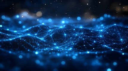 Futuristic Digital Network of Glowing Blue Nodes and Connections Floating in Space