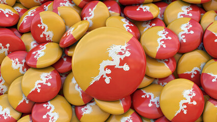 3d rendering of a lot of badges with the bhutanese flag.