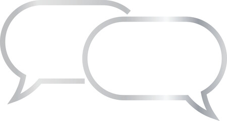 Two overlapping 16x9 aspect ratio oval silver metallic dialogue boxes. Blank outline talk balloons with distinctive curved tails on transparent background.	