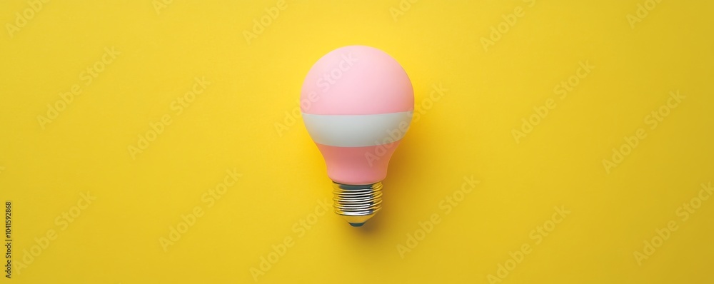 Wall mural Bright pink lightbulb on a yellow background sparks creativity and ideas, symbolizing energy and innovation for businesses. Perfect for modern projects needing an optimistic touch