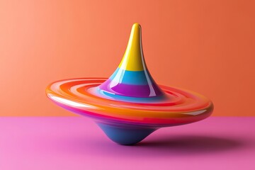 Fototapeta premium Playful Spinning Top with Bright Colors Whirl on Smooth Surface - Cartoon Style