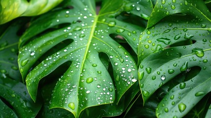 Obraz premium Fresh Monstera Leaves Close-up
