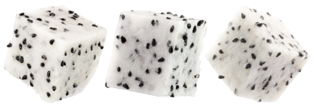 set of dragon fruit cubes isolated on a white background