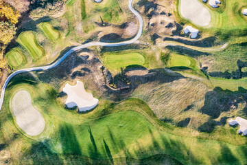 Bird's eye view of a golf course in the Taunus in autumn