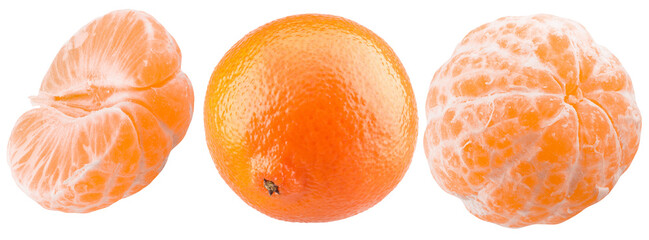 set of tangerines isolated on a white background