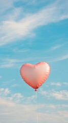 Fototapeta premium Single heart shaped balloon is floating in a blue sky, providing a perfect backdrop for valentine's day or romantic celebrations