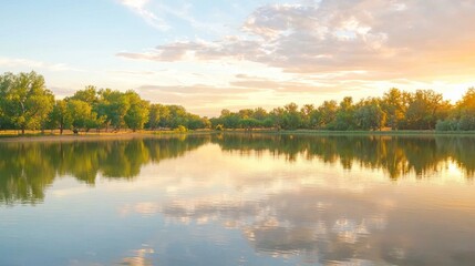 Fototapeta premium Sunset Glow: Tranquil Wild West Scene with Vibrant Reflections