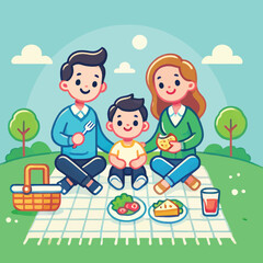 cartoon of a family enjoying lunch together in a park