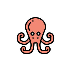 Red octopus color icon. Sea creature vector illustration. Marine animal symbol design.