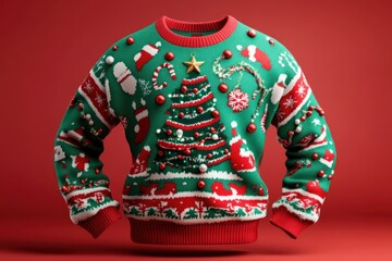 Funny Christmas Sweater with Quirky Holiday Tree, Tinsel and Festive Lights, Perfect for Ugly...